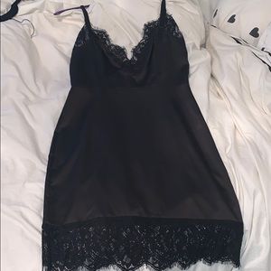 Lovers + friends satin and lace black dress